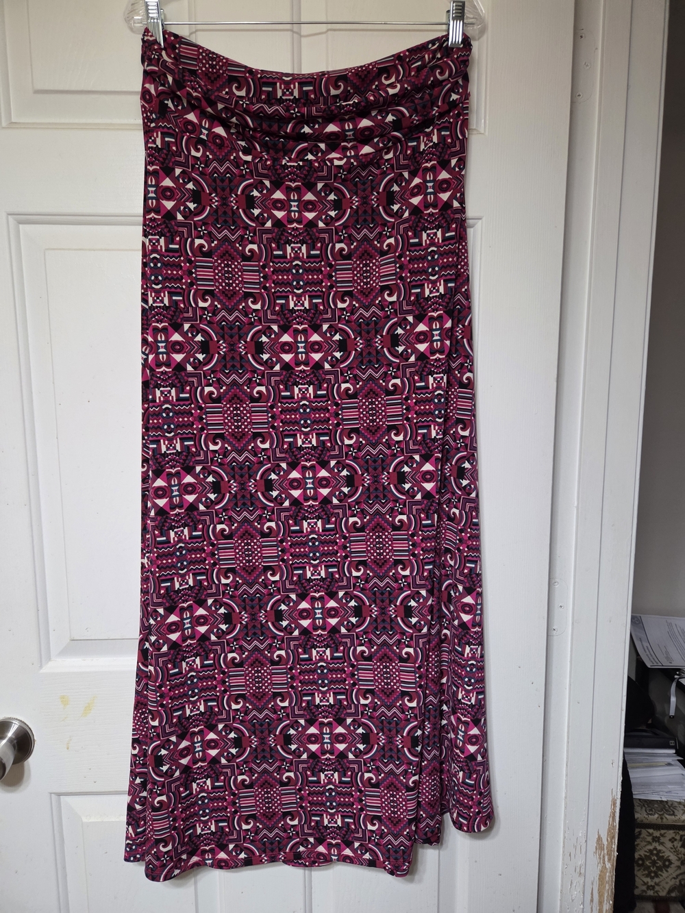 LuLaRoe Maxi Skirt in Pink and Black Geometric Print